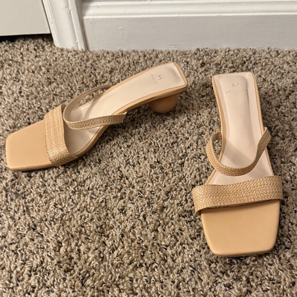 Halston Heritage Tan Woven Strap Sandals
